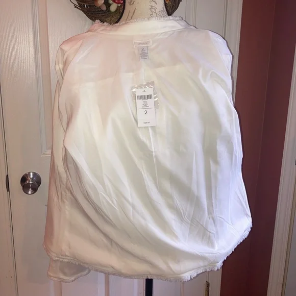 NWT Chicos Ponte Fringe Jacket Ecru Button Down sz 2 / Large / 12 - Picture 8 of 9